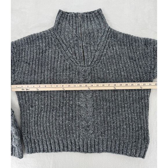 PrAna Womens Gray Cableknit Sweater Wool Blend Mock Neck 1/4 Zip M Cabincore - Picture 10 of 11